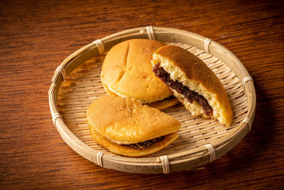 High angle view of breakfast on table