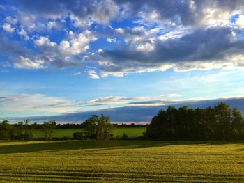 Scenic view of field against cloudy sky