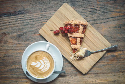 High angle view of cappuccino on table