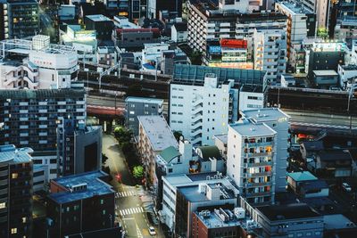 High angle view of buildings in city