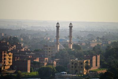 High angle view of buildings in city