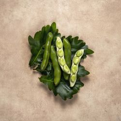 High angle view of vegetables on table