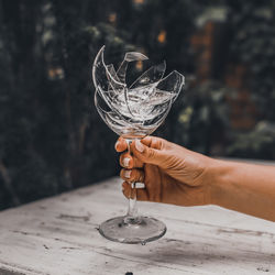 Cropped hand holding wineglass