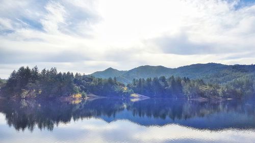 Reflection of trees in lake against sky
