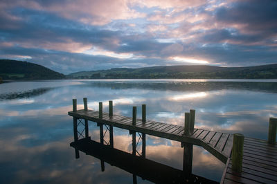 Scenic view of lake against sky at sunset