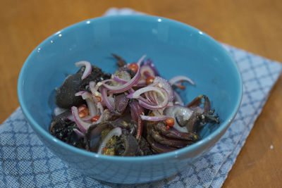 High angle view of meal served in bowl