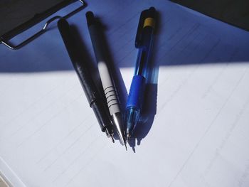 High angle view of pen on table