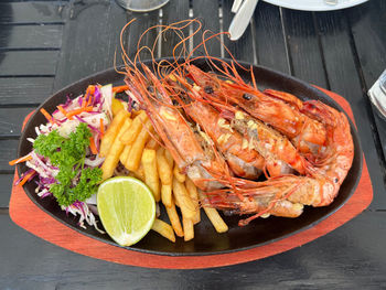 High angle view of seafood in plate