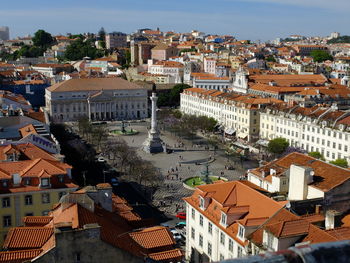 High angle view of buildings in city