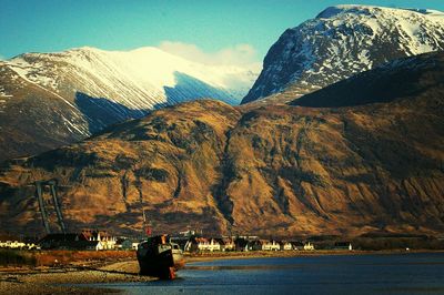 Village against mountains