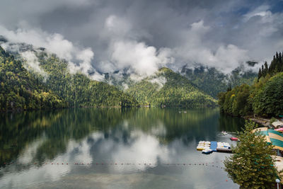 Lake ritsa and mountains in the republic of abkhazia.