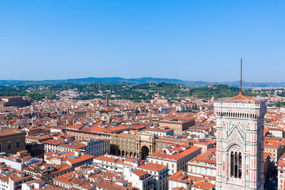 High angle view of buildings in city