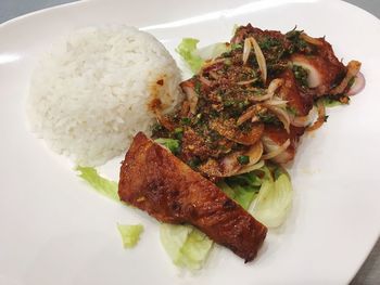 High angle view of food in plate