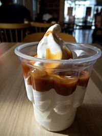 Close-up of ice cream on table