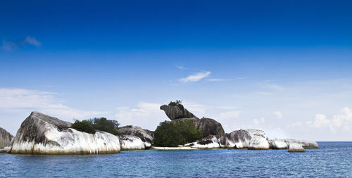 Panoramic view of sea against blue sky