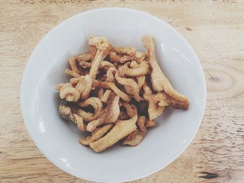 High angle view of food in plate on table