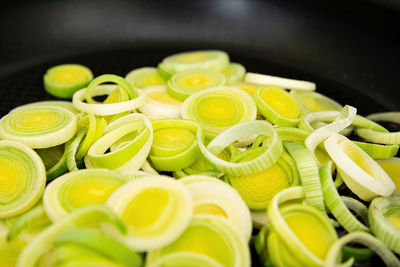 High angle view of chopped vegetables in container