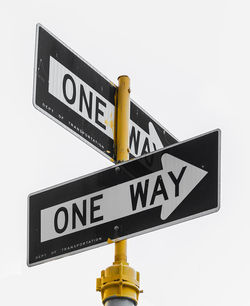 Low angle view of road signs against clear sky