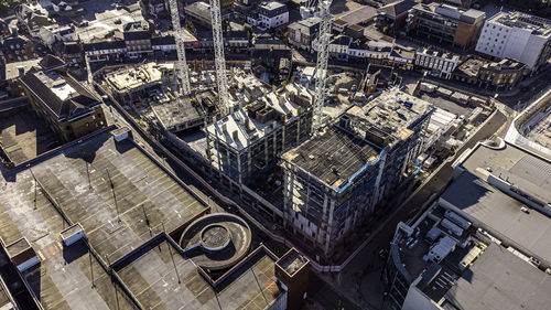 High angle view of buildings in city