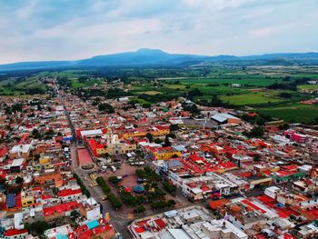 High angle view of townscape against sky