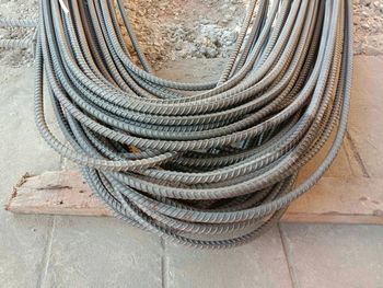 High angle view of metallic rod outdoors