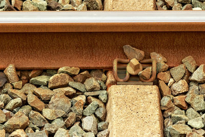 Stack of stones on railroad track