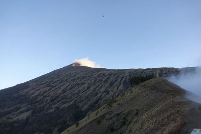 Smoke emitting from volcanic mountain against sky