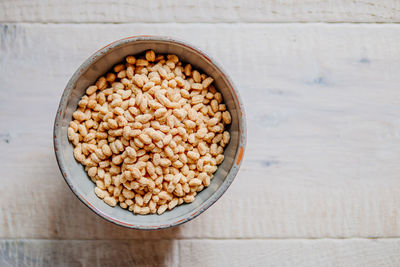 High angle view of cereals in bowl