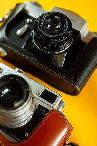 Close-up of camera on table