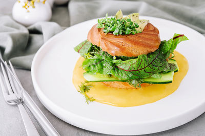 Close-up of food in plate on table