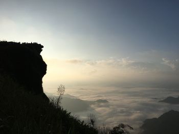 Scenic view of silhouette mountain against sky during sunset