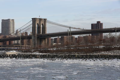 Suspension bridge over river