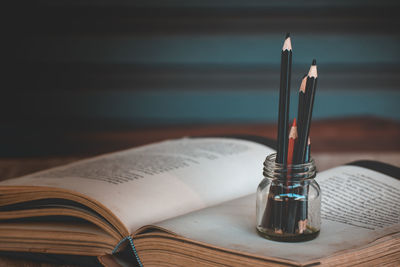 Close-up of books on table