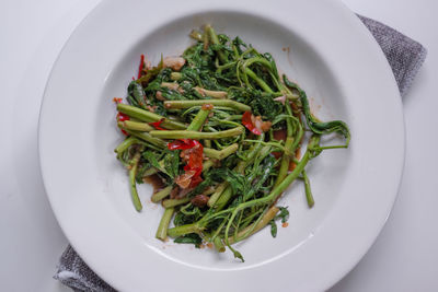 High angle view of salad in plate on table