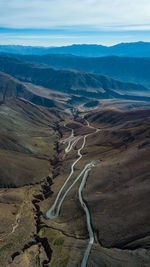 High angle view of road on landscape against sky