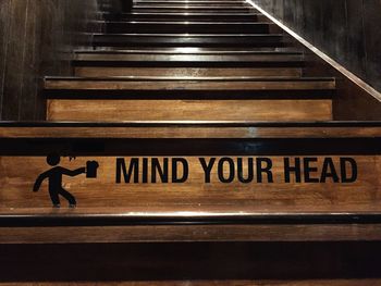 Low angle view of text on steps