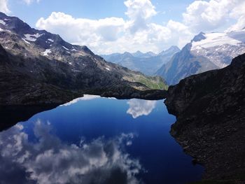 Scenic view of mountains against cloudy sky