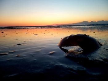 Surface level of sea shore during sunset