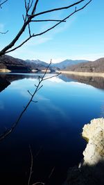 Scenic view of lake against blue sky
