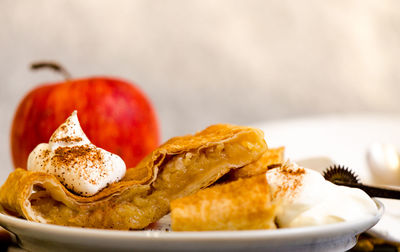 Close-up of breakfast served on table