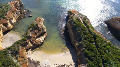 High angle view of rocks on beach