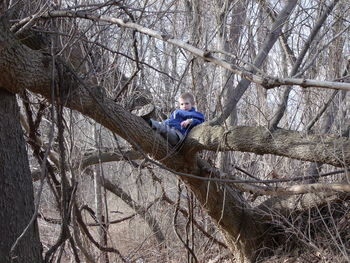 Full length of woman standing on tree trunk