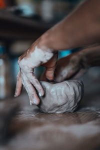 Close-up of hands working