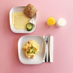 Directly above shot of breakfast served on table