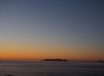 Scenic view of sea against clear sky during sunset