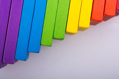 Close-up of colorful domino blocks