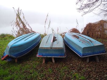 View of boats in field