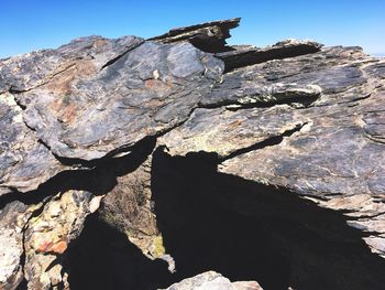 Low angle view of rocky mountains