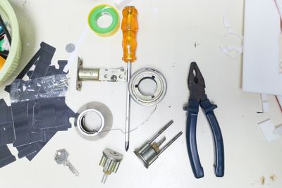 High angle view of electric lamp on table