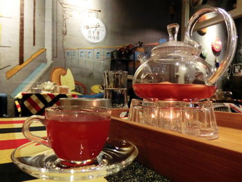 Glass of juice on table